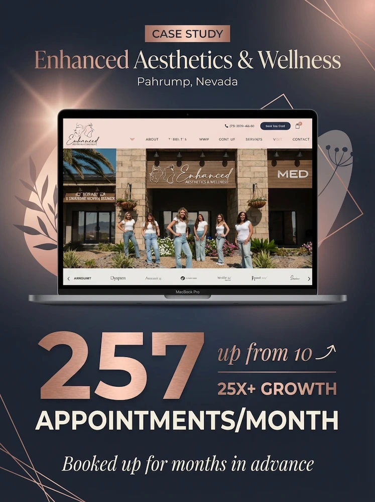 Enhanced Aesthetics & Wellness case study — Pahrump, Nevada website mockup and appointment growth